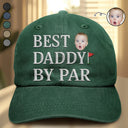 Gift For Father,Gift For Husband,Golf,Dad's Hobby,Gift For Men,Gift For Yourself - Custom Photo Best Daddy By Par - Personalized Vintage Washed Denim Cap