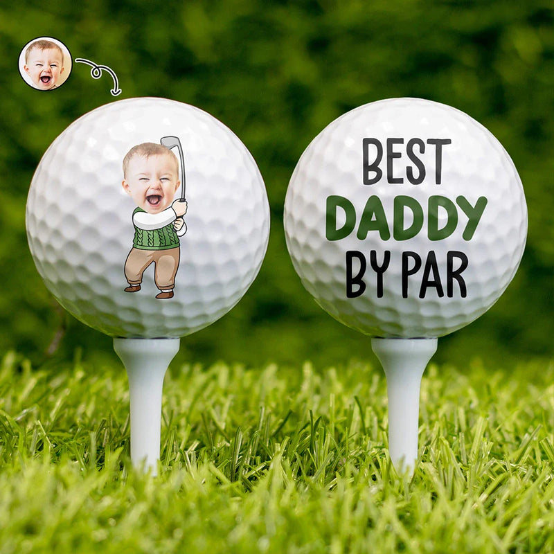 Happy,Sport Dad,Golf,Gift For Father,Gift For Men - Custom Photo Best Daddy By Par Cartoon Kid - Personalized Golf Ball