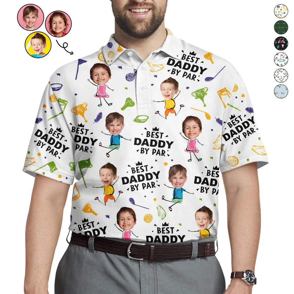 Happy,Sport Dad,Golf,Gift For Father,Gift For Men - Custom Photo Best Daddy By Par Funny Golf Lover - Personalized Polo Shirt