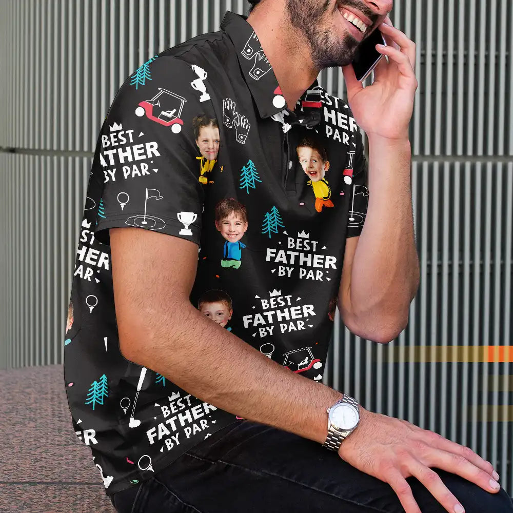 Happy,Sport Dad,Golf,Gift For Father,Gift For Men - Custom Photo Best Daddy By Par Funny Golf Lover - Personalized Polo Shirt