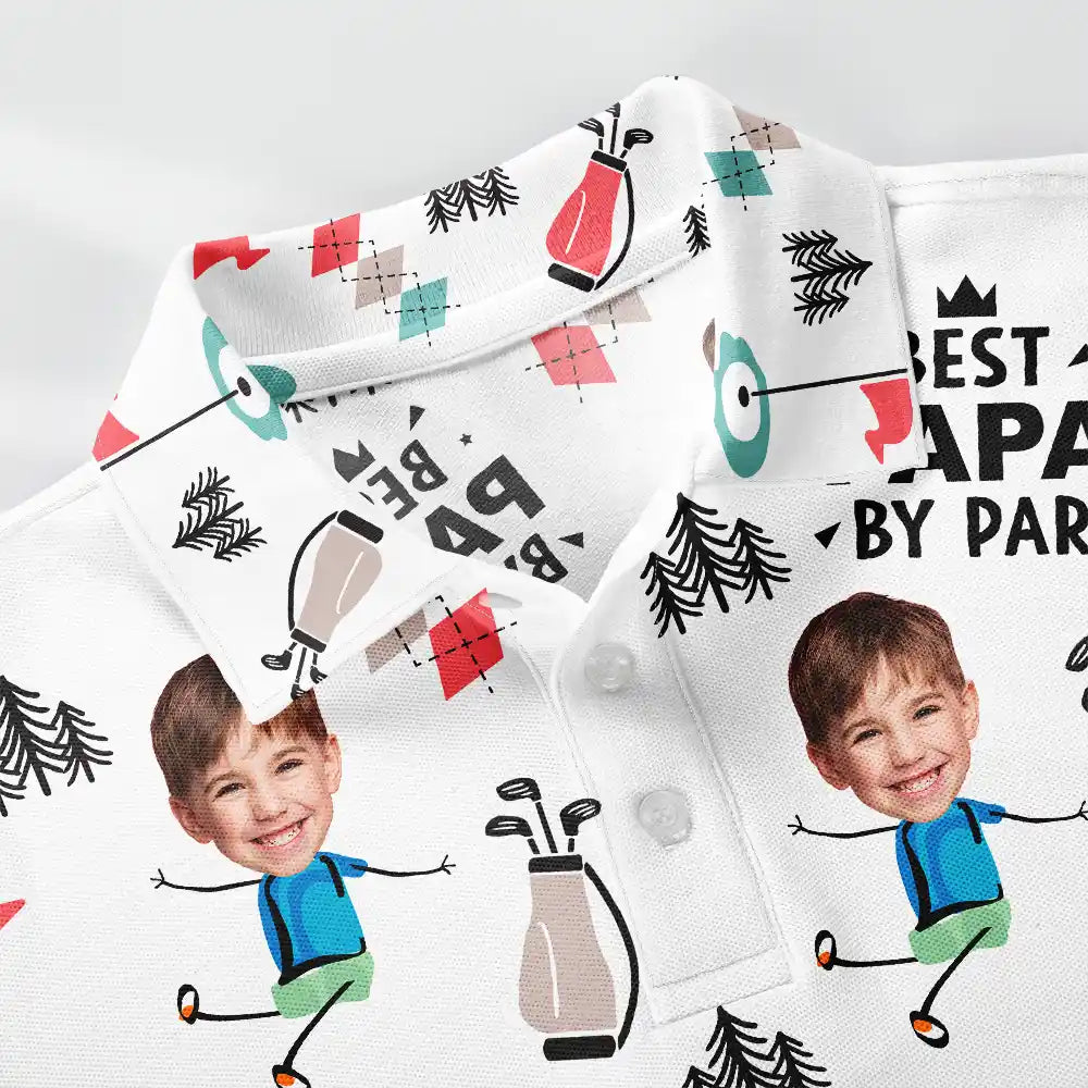 Happy,Sport Dad,Golf,Gift For Father,Gift For Men - Custom Photo Best Daddy By Par Funny Golf Lover - Personalized Polo Shirt