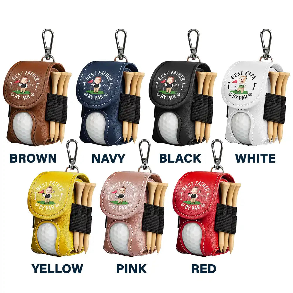 Gift For Husband,Gift For Men,Gift For Grandpa,Gift For Father,Sport Dad,Dad's Hobby,Grandpa's Hobby,Golf - Custom Photo Best Daddy By Par Funny Kid - Personalized Leather Golf Ball Holder