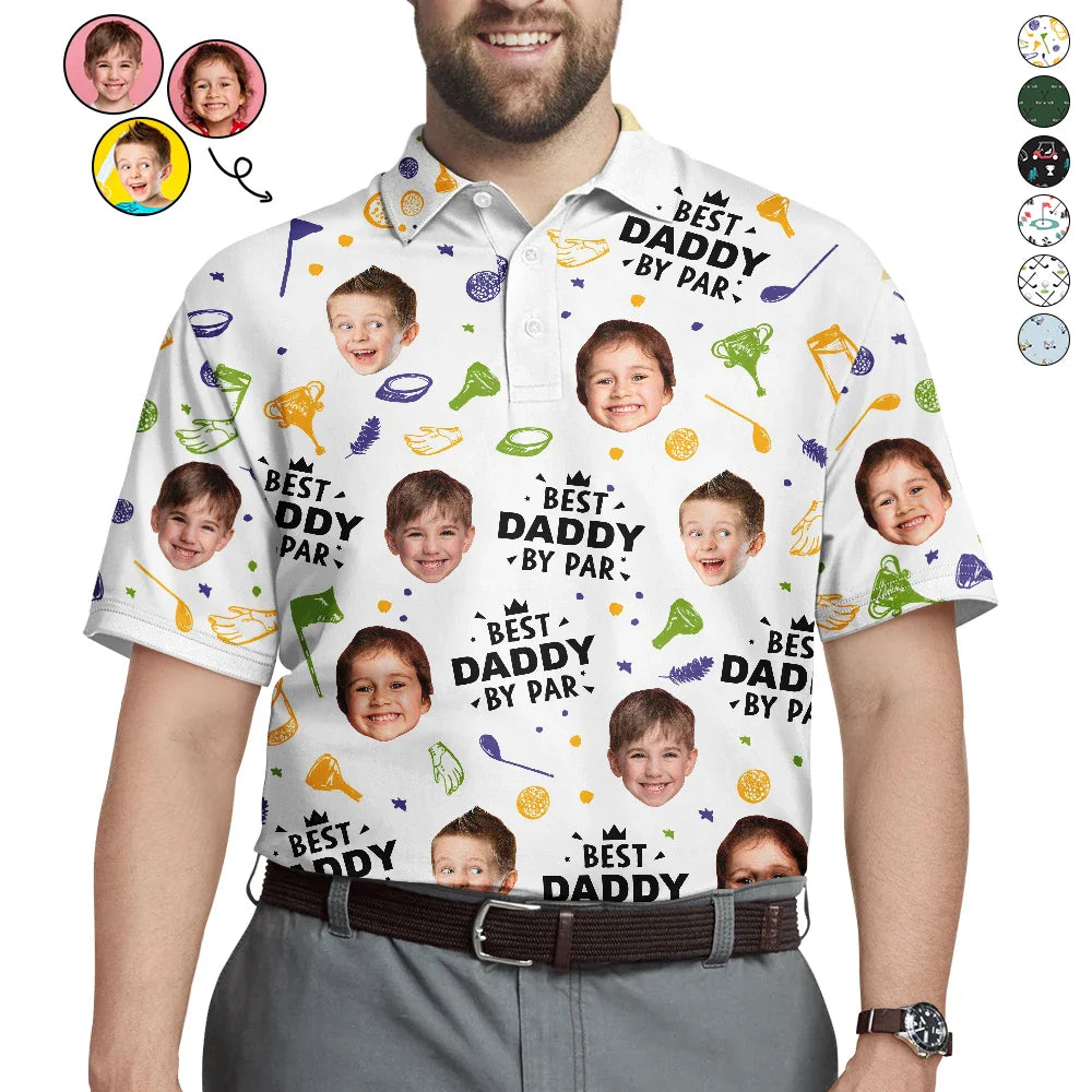 Happy,Sport Dad,Golf,Gift For Father,Gift For Men - Custom Photo Best Daddy By Par Golf Lover - Personalized Polo Shirt