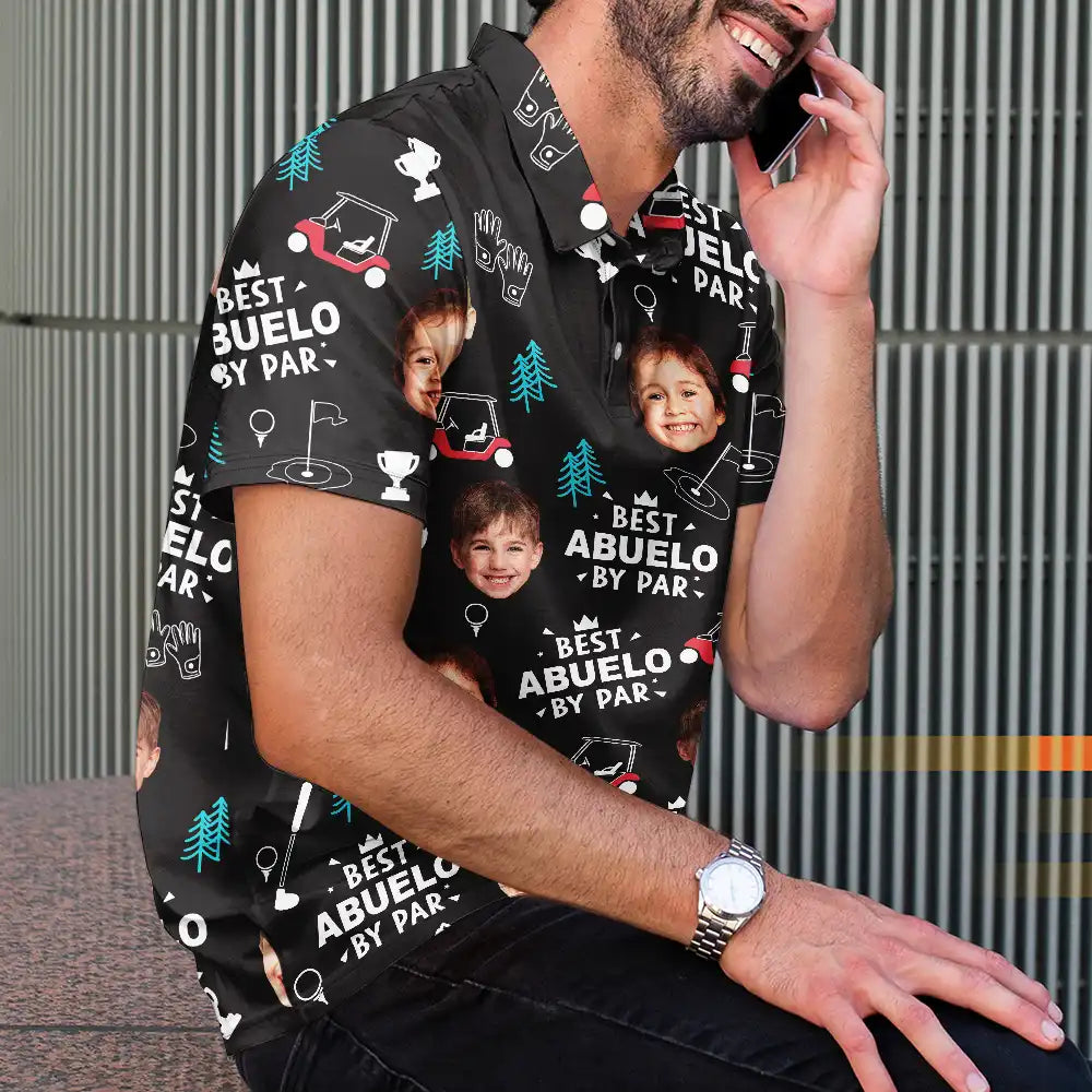 Happy,Sport Dad,Golf,Gift For Father,Gift For Men - Custom Photo Best Daddy By Par Golf Lover - Personalized Polo Shirt