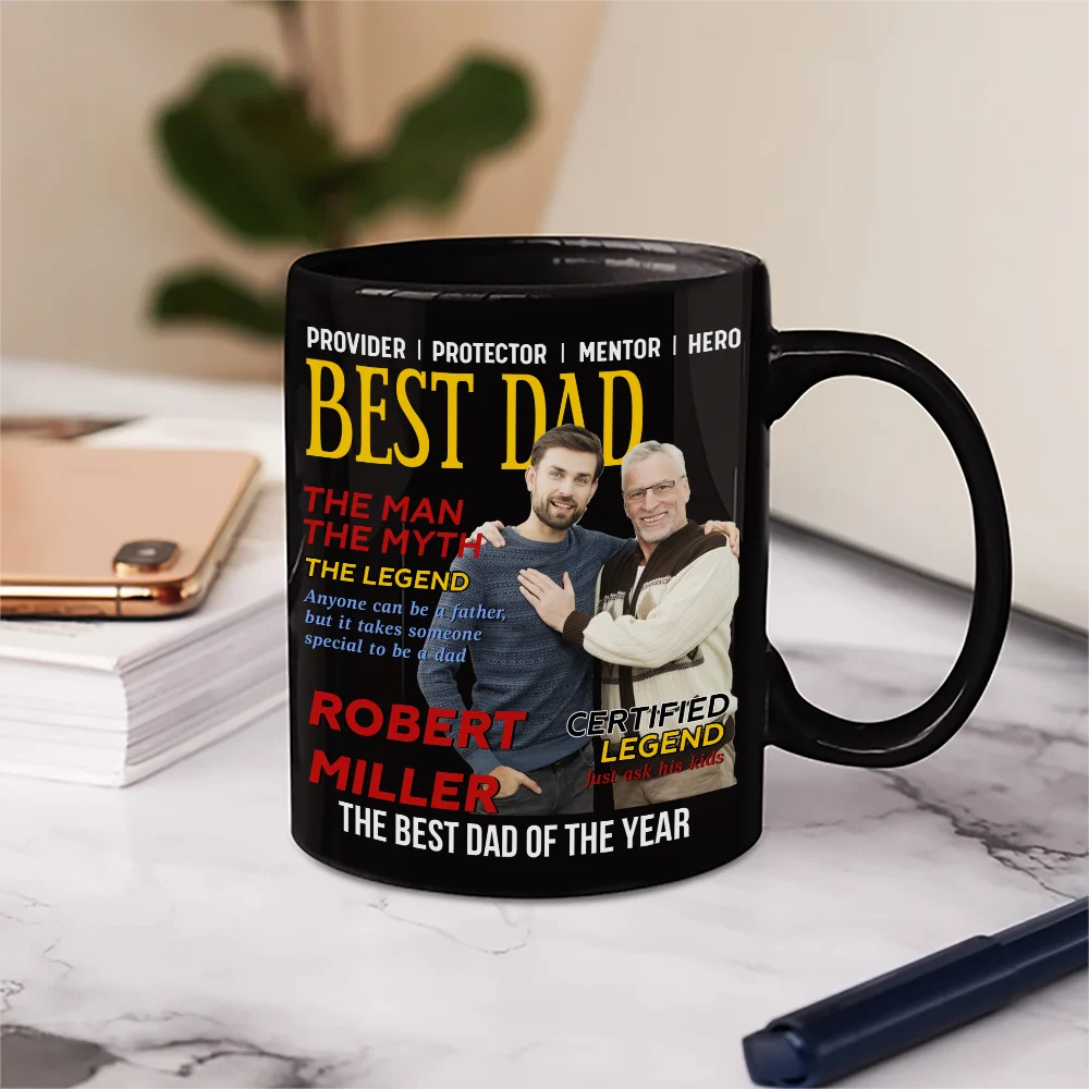 Gift For Father,Gift For Grandpa,Happy,Custom Photo - Custom Photo Best Daddy Papa Magazine - Personalized Mug