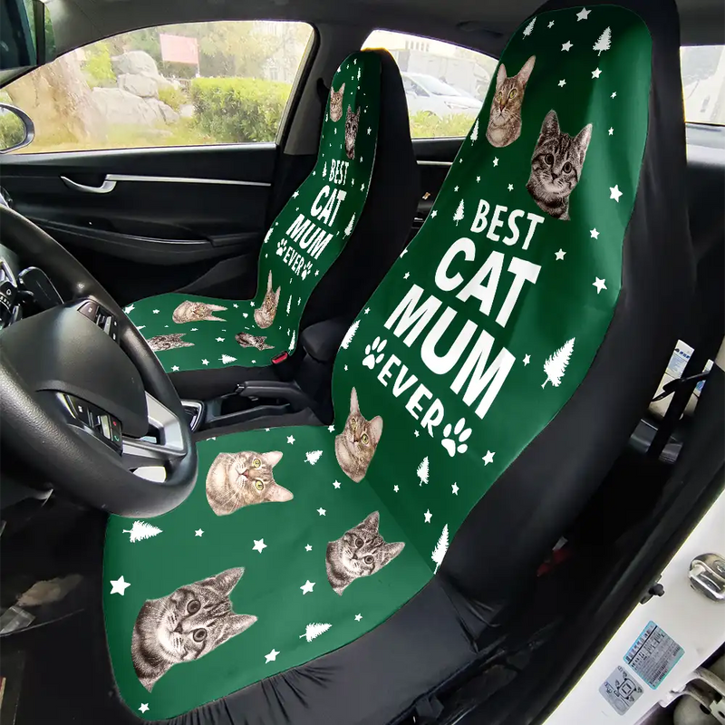 Pet Lovers, Funny - Custom Photo Best Dog Cat Dad Mom Ever - Personalized Car Seat Cover