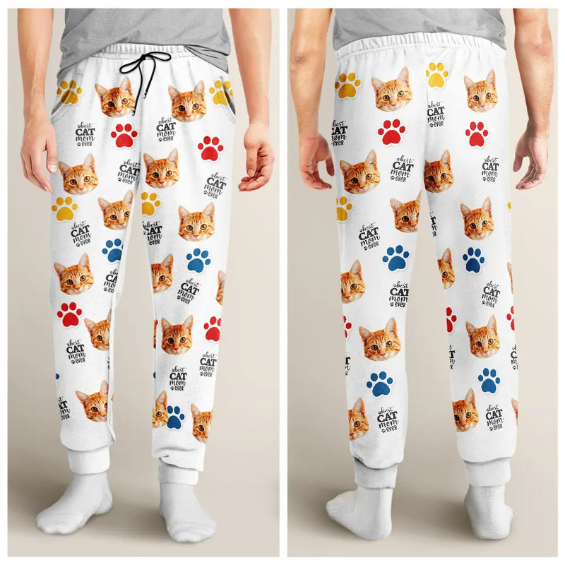 Funny, Christmas, Dog Lovers, Pet Lovers, Cat Lovers, Custom Photo - Custom Photo Best Dog Mom Ever - Personalized Pajama Pants