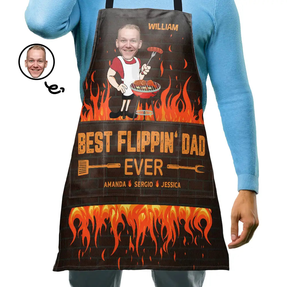 Gift For Father, Dad's Hobby, Cooking, Happy, Custom Photo - Custom Photo Best Flippin Dad Ever - Personalized Apron