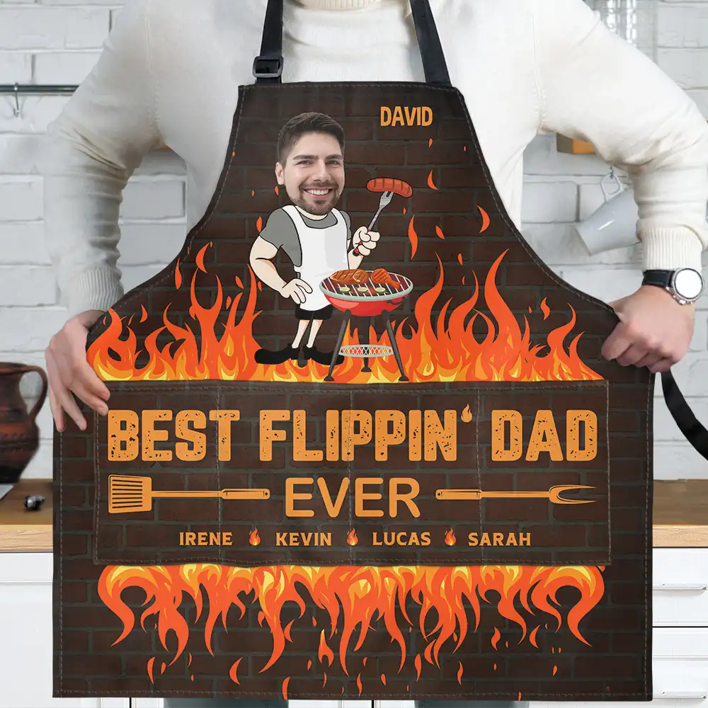 Gift For Father, Dad's Hobby, Cooking, Happy, Custom Photo - Custom Photo Best Flippin Dad Ever - Personalized Apron