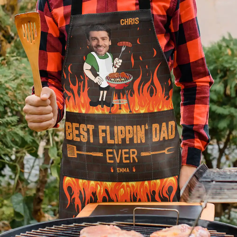 Gift For Father, Dad's Hobby, Cooking, Happy, Custom Photo - Custom Photo Best Flippin Dad Ever - Personalized Apron