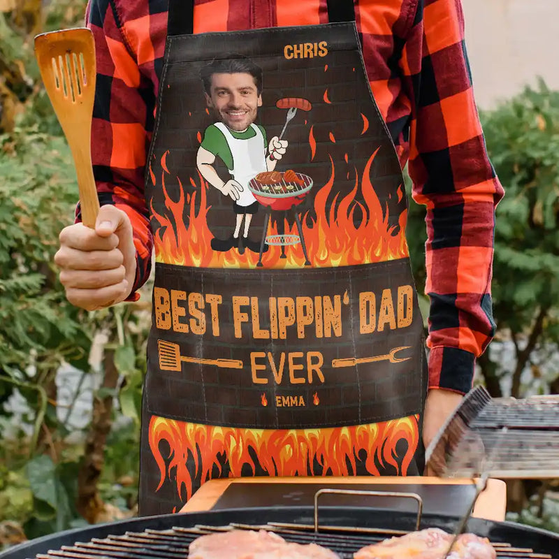 Gift For Father, Dad's Hobby, Cooking, Happy, Custom Photo - Custom Photo Best Flippin Dad Ever - Personalized Apron