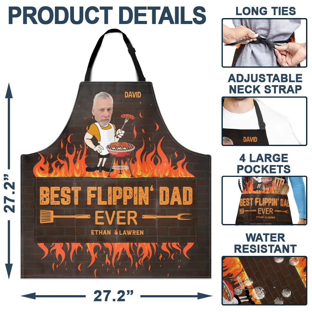Gift For Father, Dad's Hobby, Cooking, Happy, Custom Photo - Custom Photo Best Flippin Dad Ever - Personalized Apron