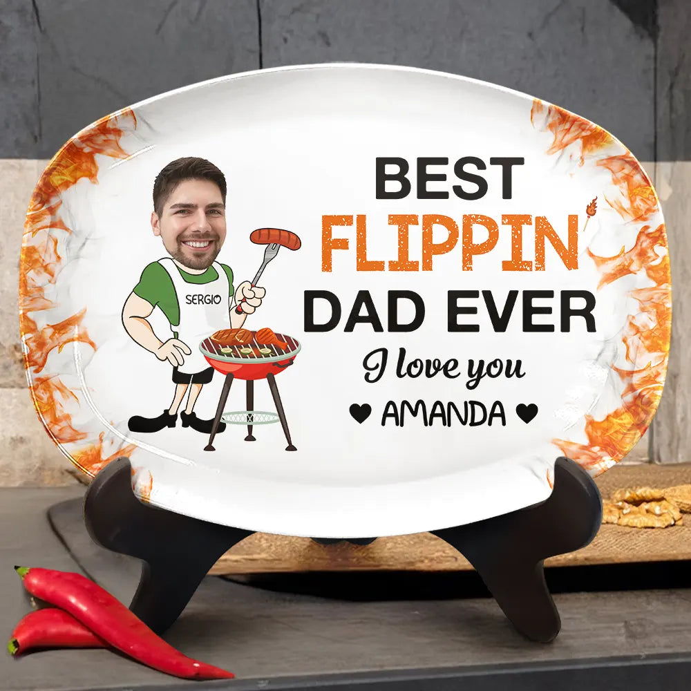 Gift For Father,Dad's Hobby,Grilling,Cooking - Custom Photo Best Flippin Dad Ever - Personalized Plate