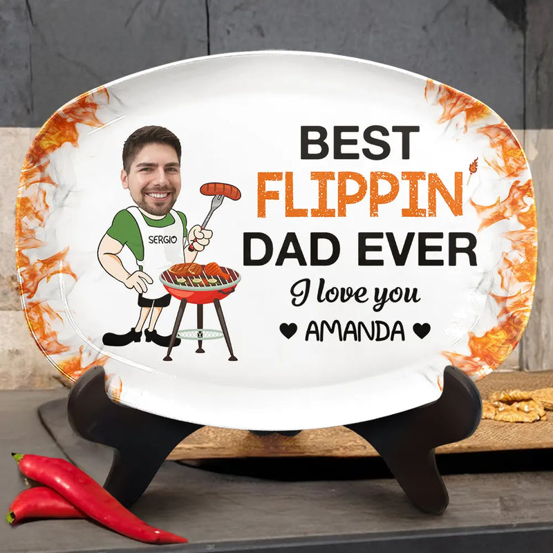 Gift For Father,Dad's Hobby,Grilling,Cooking - Custom Photo Best Flippin Dad Ever - Personalized Plate