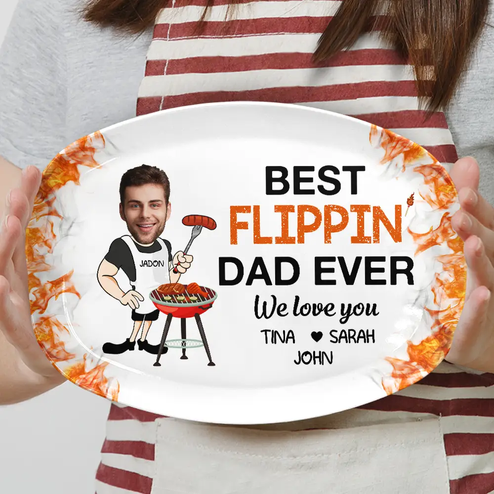 Gift For Father,Dad's Hobby,Grilling,Cooking - Custom Photo Best Flippin Dad Ever - Personalized Plate