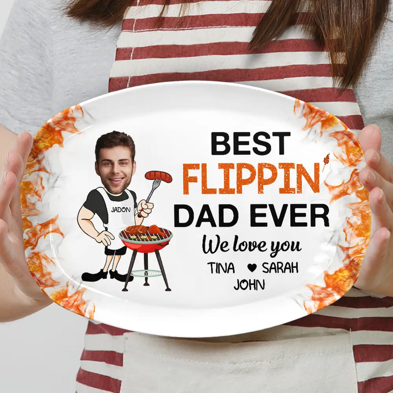 Gift For Father,Dad's Hobby,Grilling,Cooking - Custom Photo Best Flippin Dad Ever - Personalized Plate