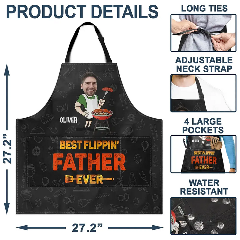Funny,Cooking,Gift For Husband,Gift For Men,Gift For Father - Custom Photo Best Flippin’ Dad Ever - Personalized Apron