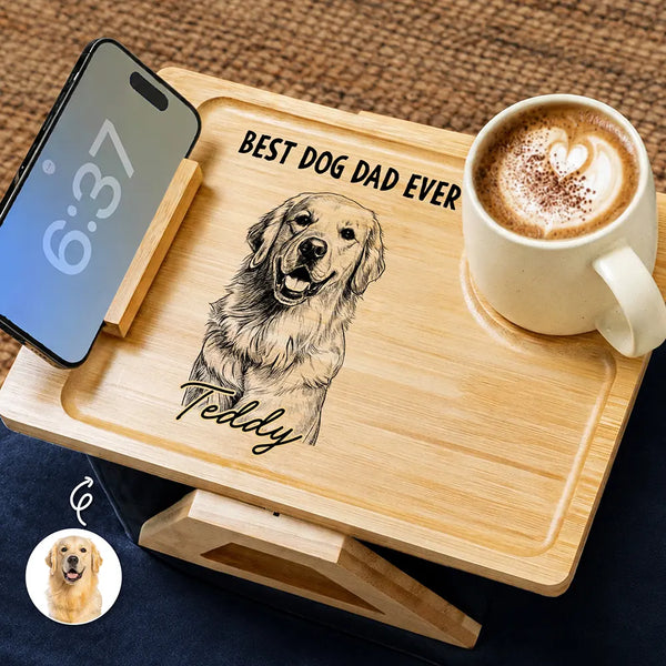Gift For Men,Custom Photo,Pet Lovers,Dog Lovers,Dog Dad,Cat Lovers,Cat Dad,Gift For Father,Gift For Grandpa,Non-Eng,Photo - Pencil Sketch,Playful - Custom Photo Best Fur Dog Cat Dad Ever Pencil Sketch - Personalized Couch Arm Table