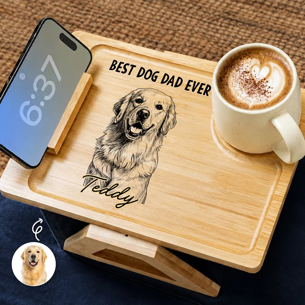 Custom Photo Best Fur Dog Cat Dad Ever Pencil Sketch - Personalized Couch Arm Table