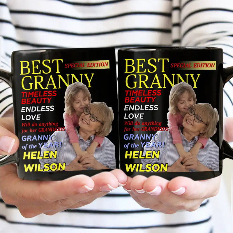 Gift For Mother, Gift For Grandma, Happy, Custom Photo - Custom Photo Best Grandma Mommy Magazine - Personalized Mug