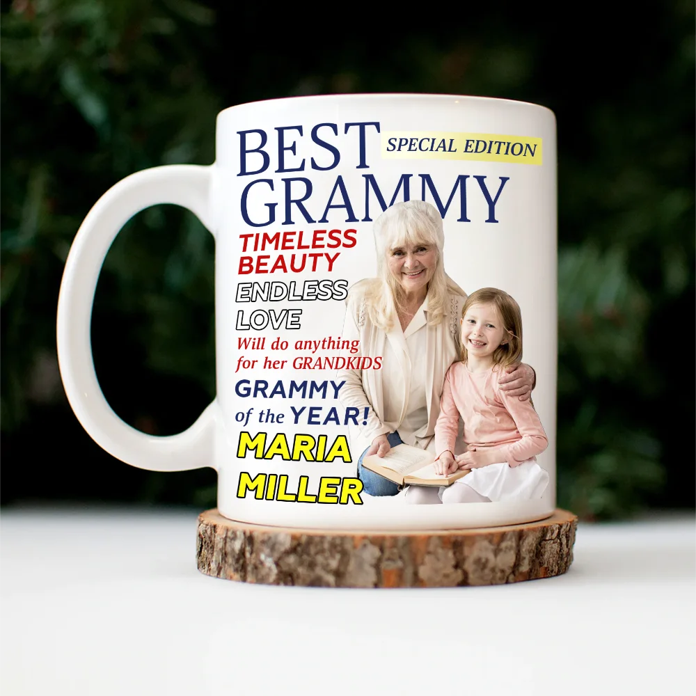 Gift For Mother, Gift For Grandma, Happy, Custom Photo - Custom Photo Best Grandma Mommy Magazine - Personalized Mug