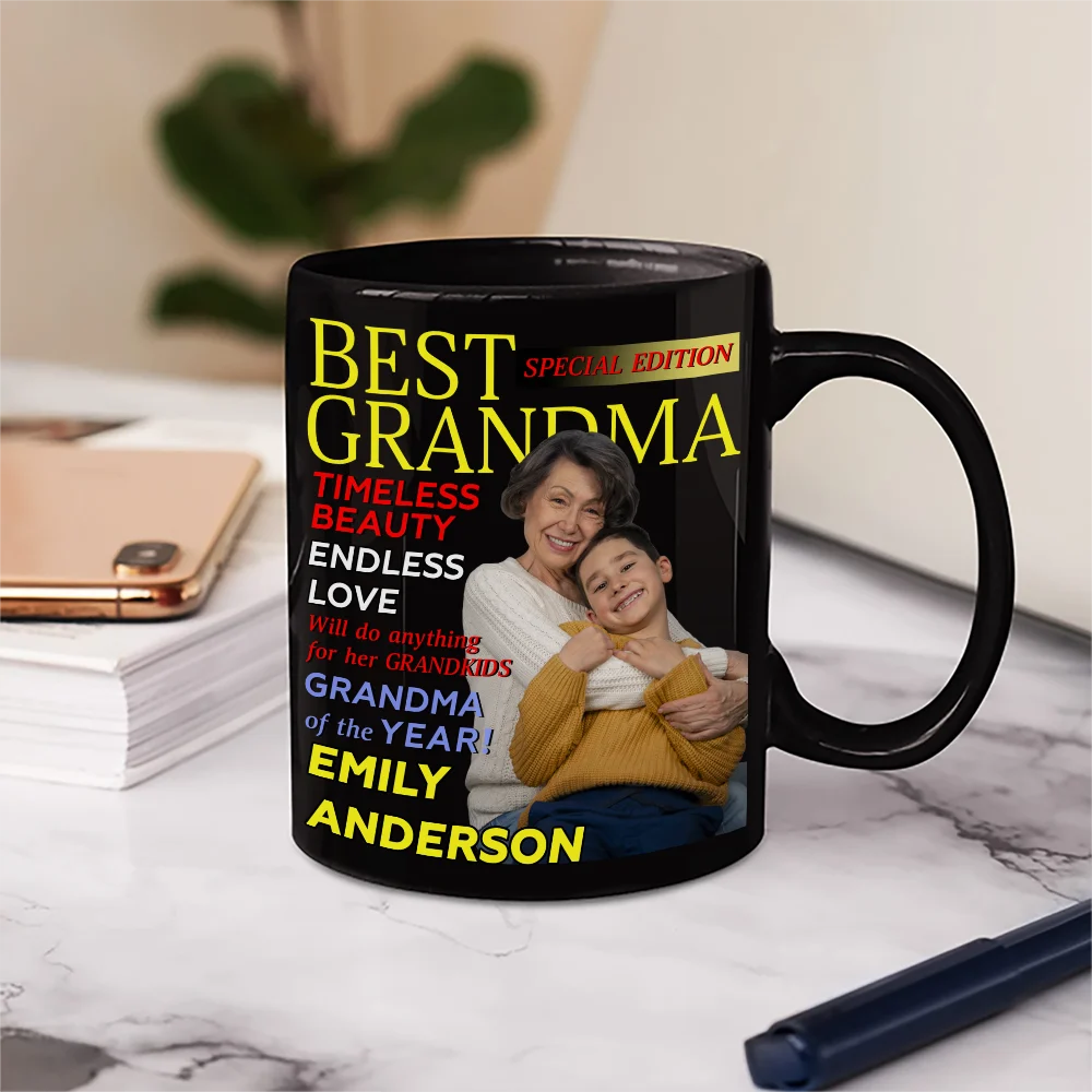 Gift For Mother, Gift For Grandma, Happy, Custom Photo - Custom Photo Best Grandma Mommy Magazine - Personalized Mug