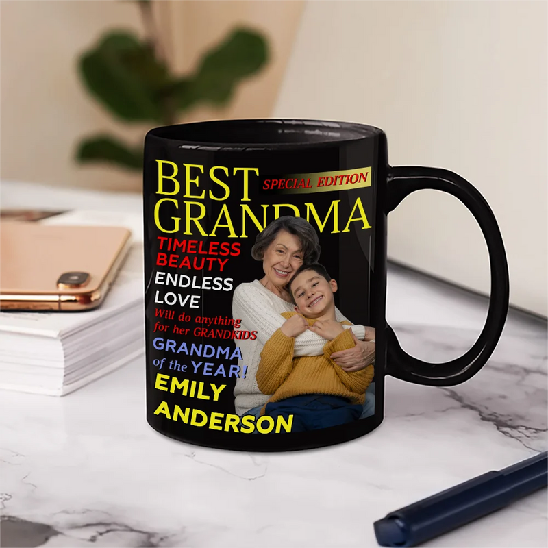Gift For Mother, Gift For Grandma, Happy, Custom Photo - Custom Photo Best Grandma Mommy Magazine - Personalized Mug