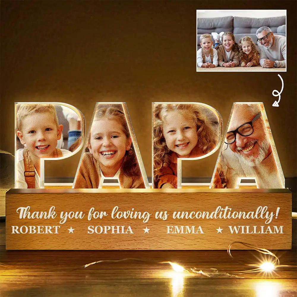 Gift For Father,Custom Photo,Gift For Grandpa - Custom Photo Best Grandpa Father Papa Dad Thank You - Personalized Custom Shaped LED Light