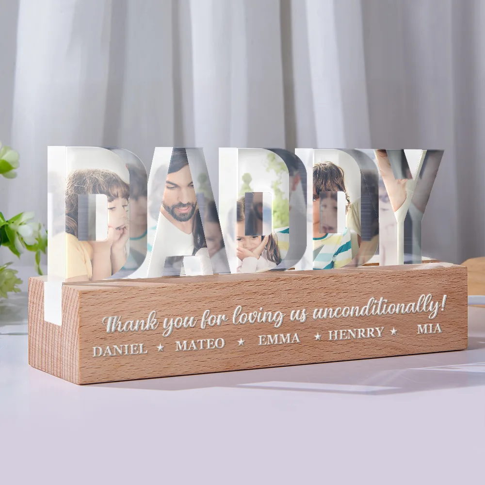 Gift For Father,Custom Photo,Gift For Grandpa - Custom Photo Best Grandpa Father Papa Dad Thank You - Personalized Custom Shaped LED Light