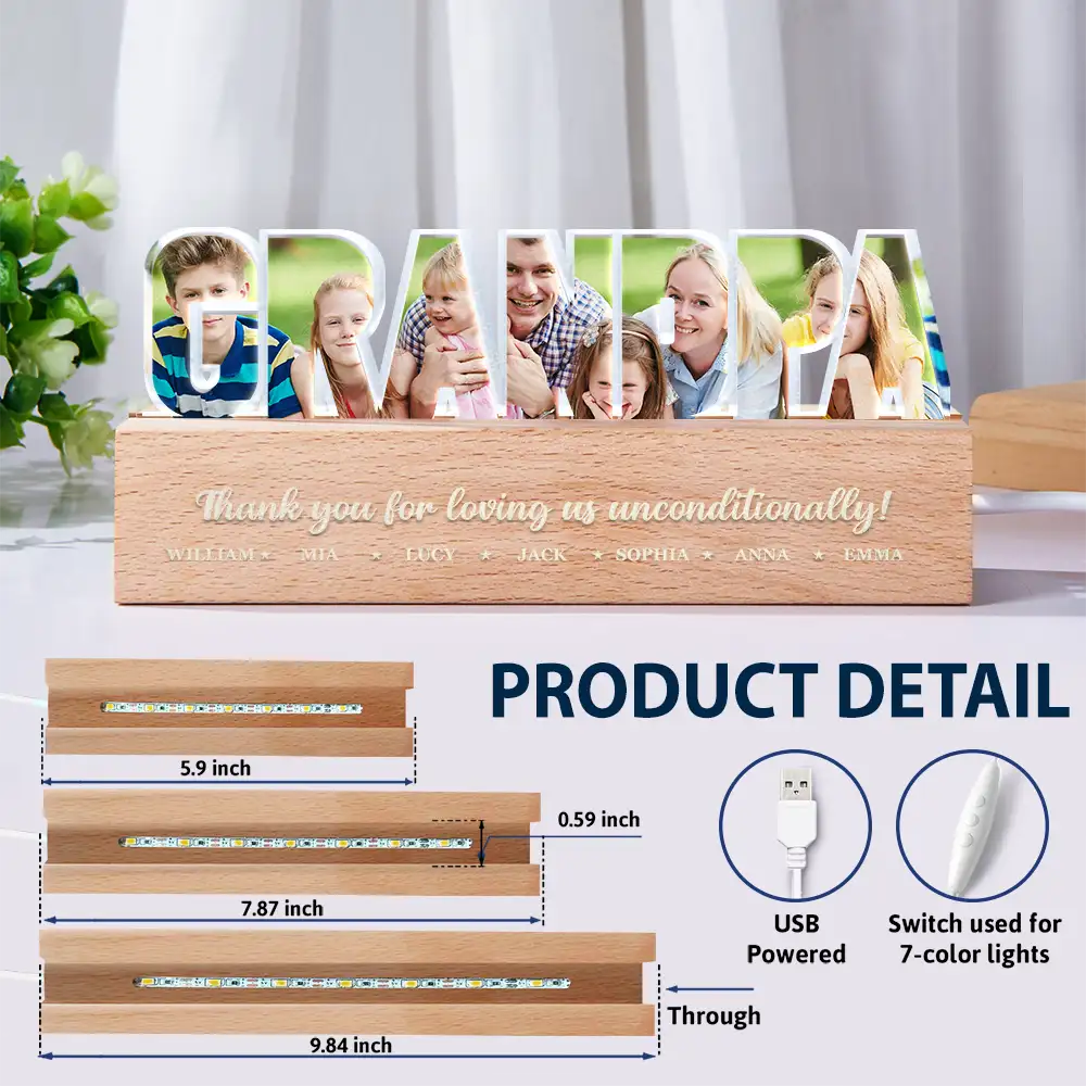 Gift For Father,Custom Photo,Gift For Grandpa - Custom Photo Best Grandpa Father Papa Dad Thank You - Personalized Custom Shaped LED Light