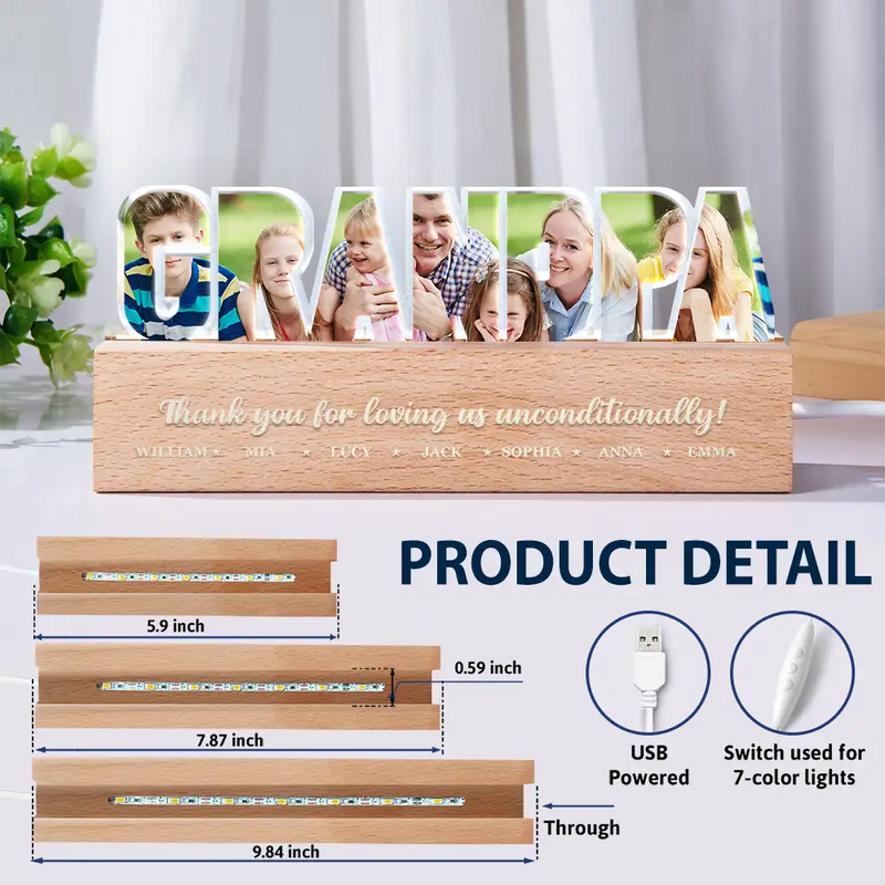 Gift For Father,Custom Photo,Gift For Grandpa - Custom Photo Best Grandpa Father Papa Dad Thank You - Personalized Custom Shaped LED Light