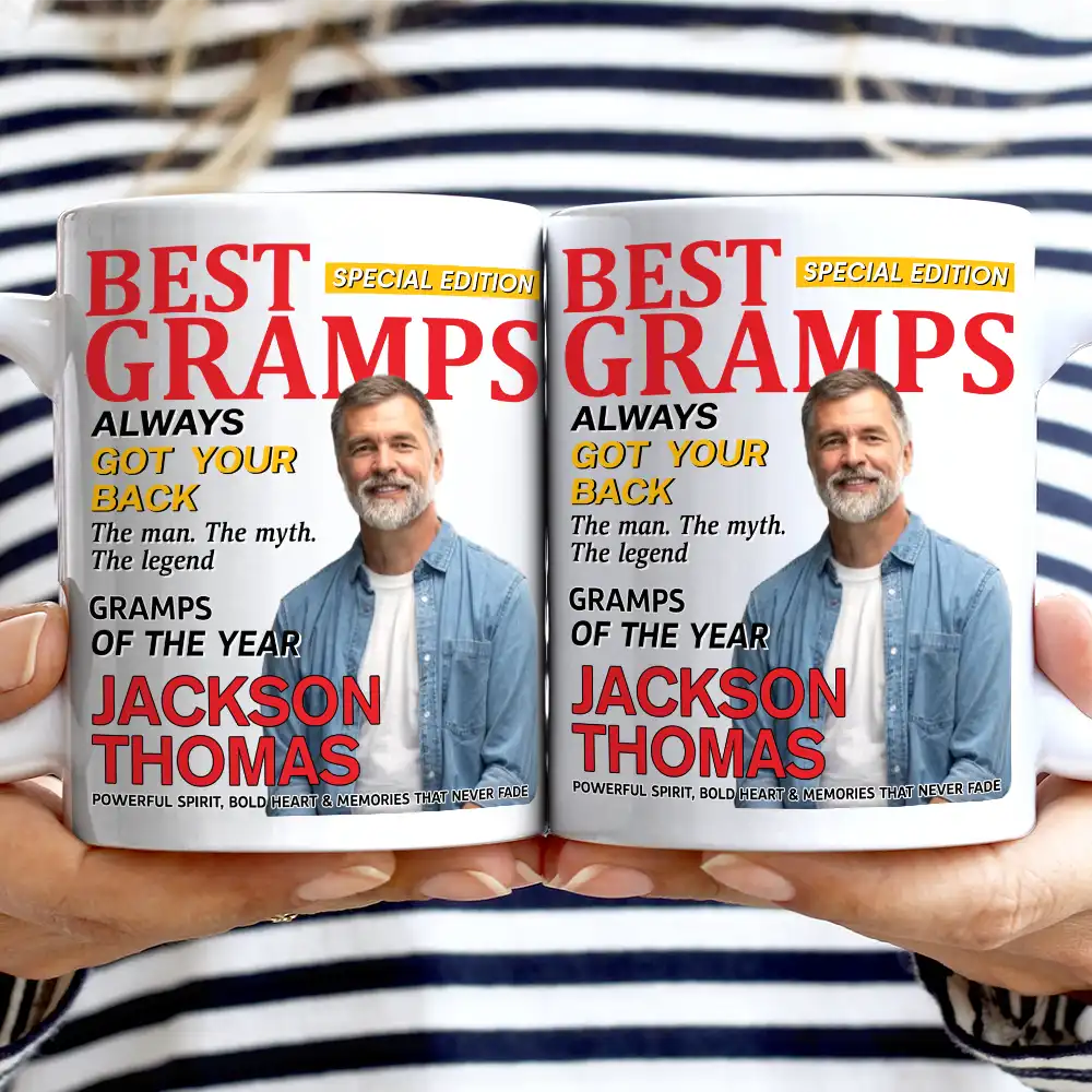 Gift For Grandpa,Gift For Father,Happy,Custom Photo - Custom Photo Best Grandpa Papa Magazine - Personalized Mug