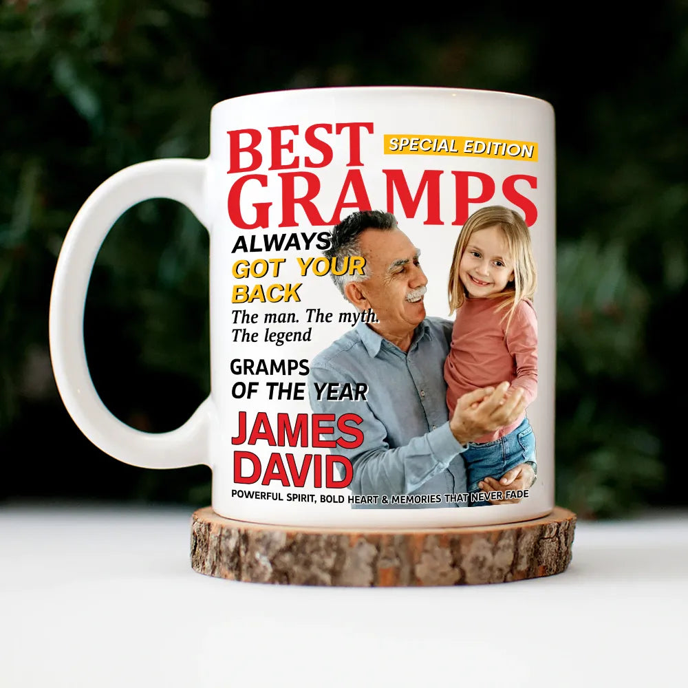 Gift For Grandpa,Gift For Father,Happy,Custom Photo - Custom Photo Best Grandpa Papa Magazine - Personalized Mug