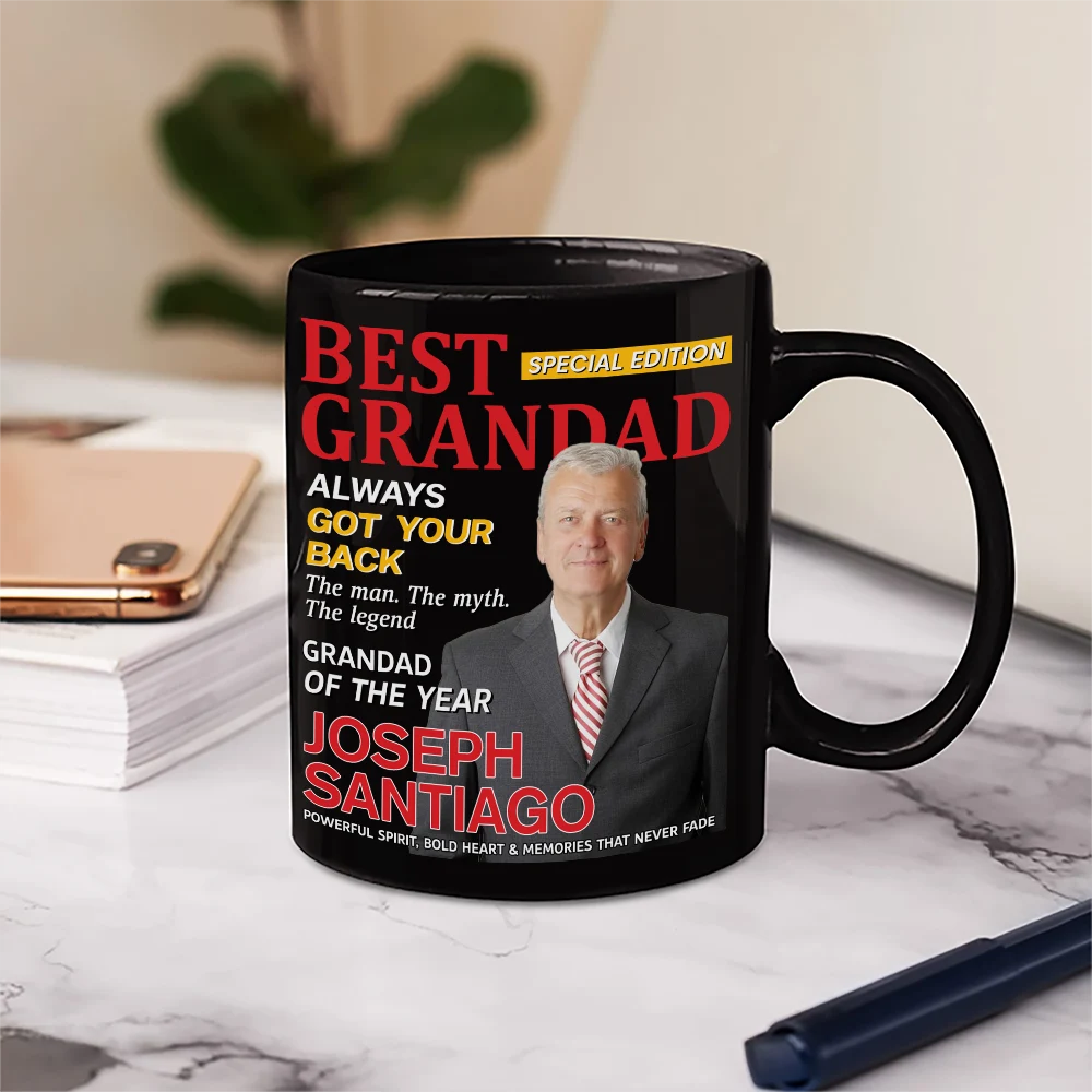 Gift For Grandpa,Gift For Father,Happy,Custom Photo - Custom Photo Best Grandpa Papa Magazine - Personalized Mug