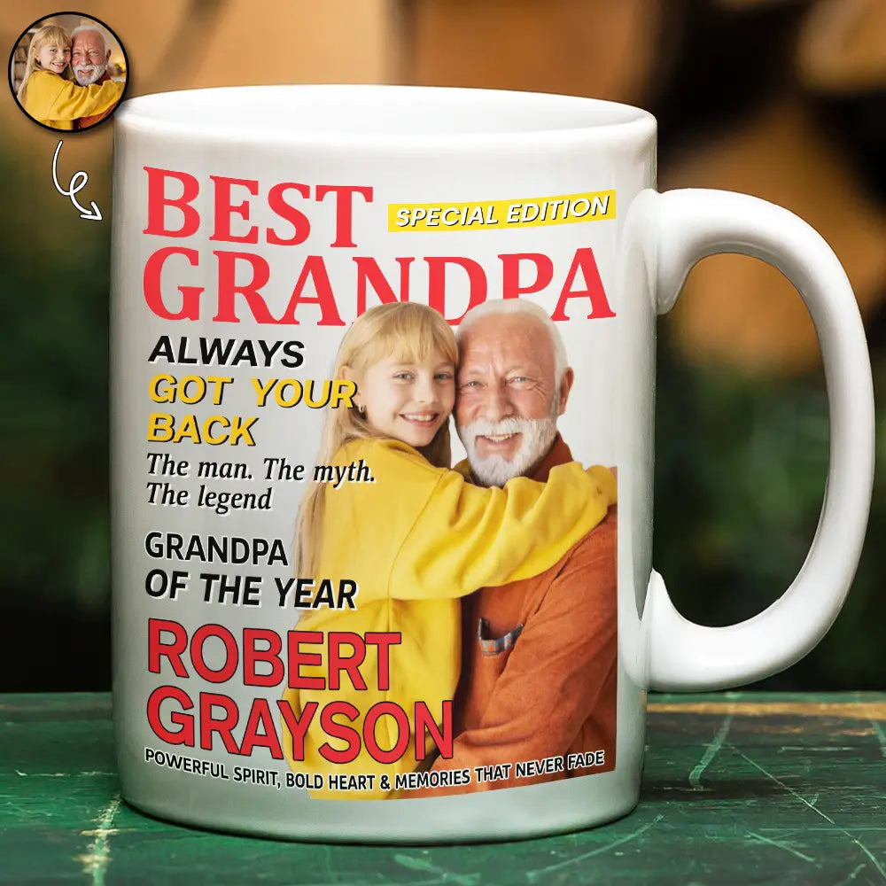 Custom Photo Best Grandpa Papa Magazine - Personalized Mug