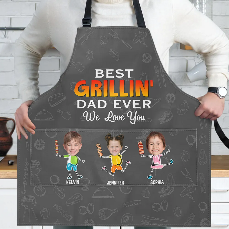 Grilling, Gift For Father, Happy - Custom Photo Best Grillin' Dad Ever We Love You - Personalized Apron