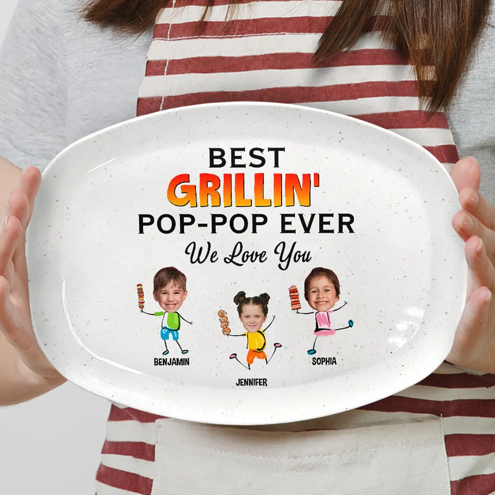 Grilling, Gift For Father, Happy - Custom Photo Best Grillin' Dad Ever We Love You - Personalized Plate