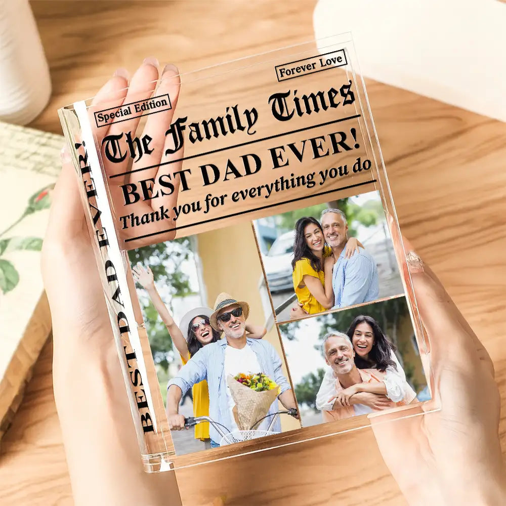 Gift For Father,Gift For Mother,Gift For Women,Gift For Men,Love - Custom Photo Best Mom Dad Ever Newspaper Theme - Personalized Acrylic Book Vase