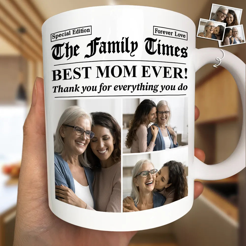 Gift For Mother, Gift For Father, Gift For Women, Gift For Men, Love - Custom Photo Best Mom Dad Ever Newspaper Theme - Personalized Mug