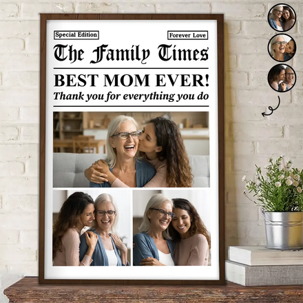 Custom Photo Best Mom Dad Ever Newspaper Theme - Personalized Poster