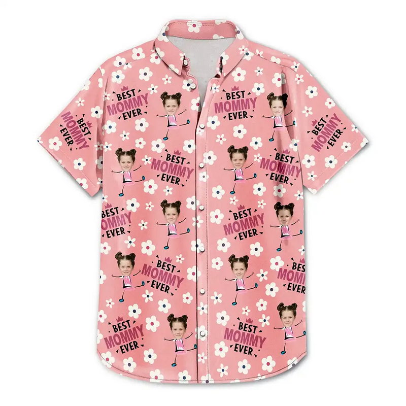 Gift For Mother, Gift For Grandma, Love, Custom Photo - Custom Photo Best Mom Grandma Ever Flower Pattern - Personalized Hawaiian Shirt