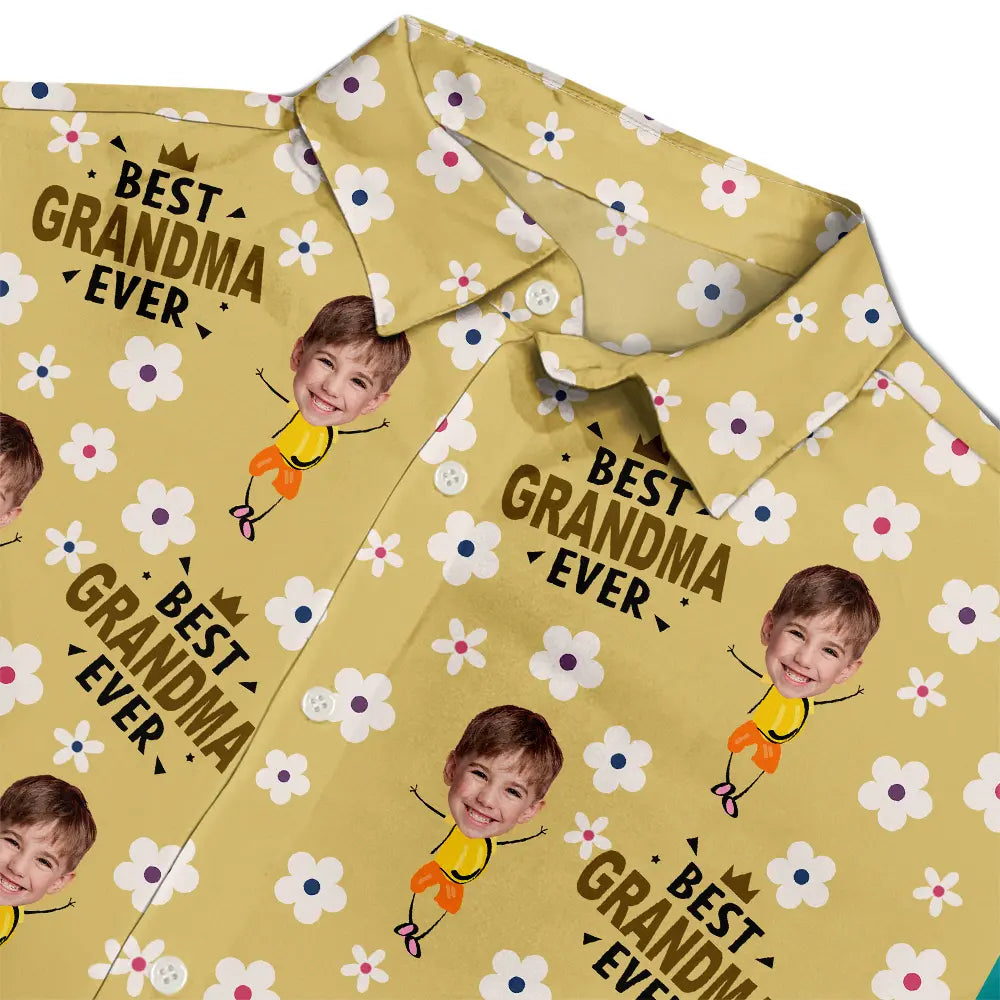 Gift For Mother, Gift For Grandma, Love, Custom Photo - Custom Photo Best Mom Grandma Ever Flower Pattern - Personalized Hawaiian Shirt