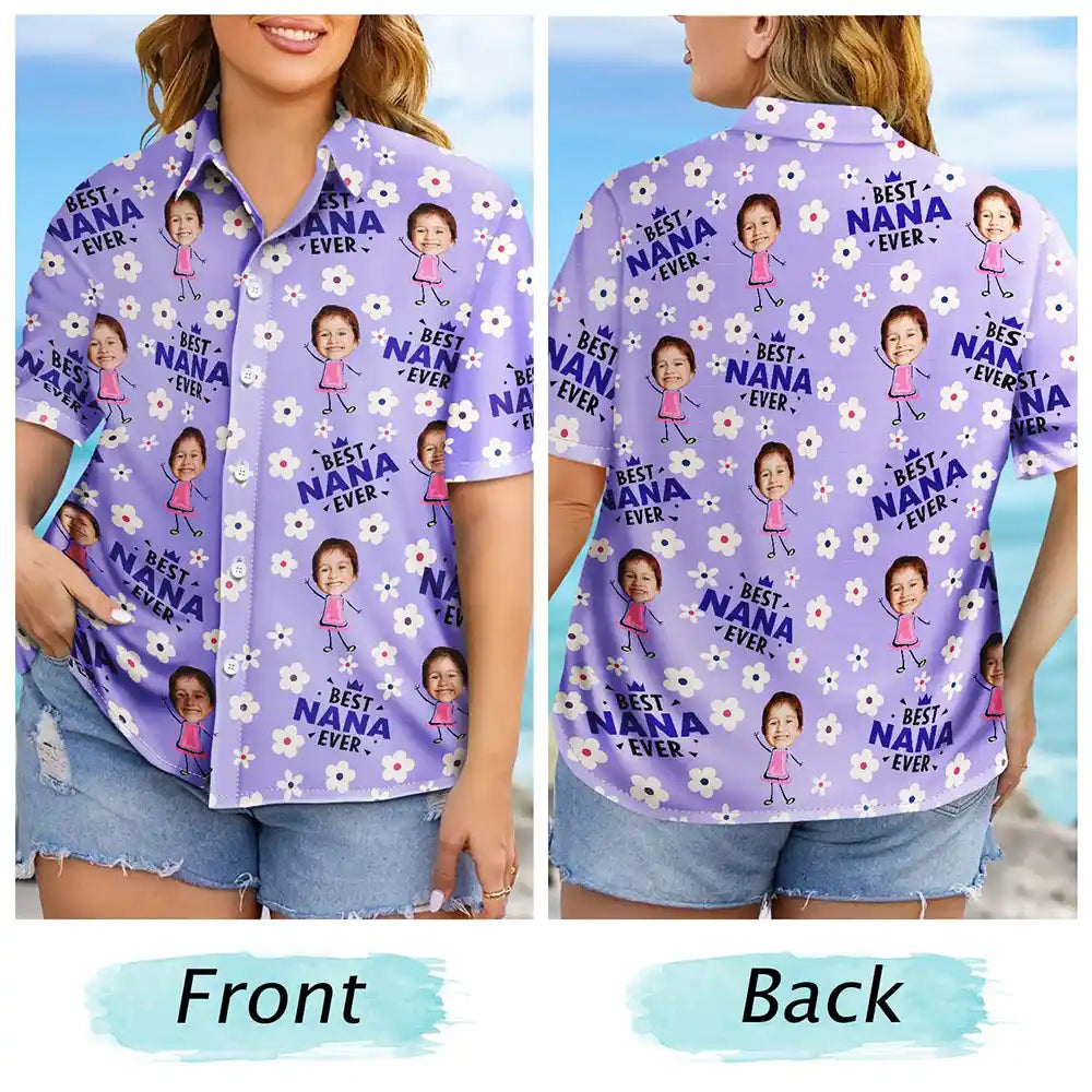 Gift For Mother, Gift For Grandma, Love, Custom Photo - Custom Photo Best Mom Grandma Ever Flower Pattern - Personalized Hawaiian Shirt