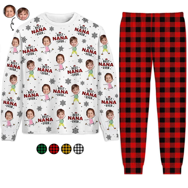 Happy,Gift For Grandma,Gift For Grandpa,Gift For Grandparents,Christmas - Custom Photo Best Nana Ever Gigi Papa Funny Children - Personalized Unisex Pajamas Set