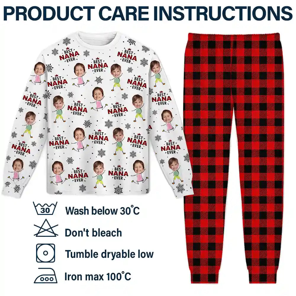 Happy,Gift For Grandma,Gift For Grandpa,Gift For Grandparents,Christmas - Custom Photo Best Nana Ever Gigi Papa Funny Children - Personalized Unisex Pajamas Set
