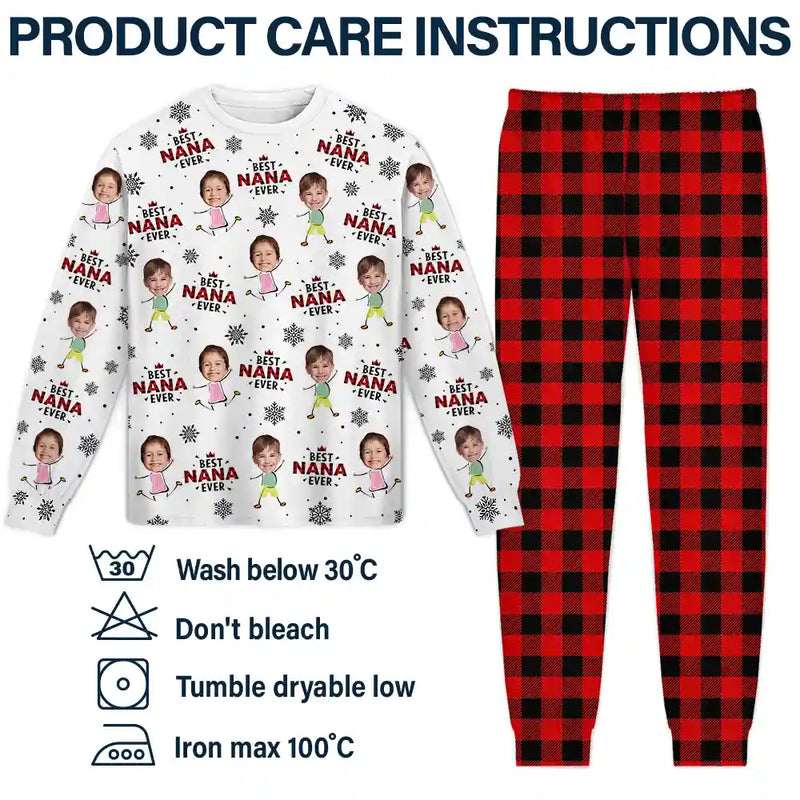 Happy,Gift For Grandma,Gift For Grandpa,Gift For Grandparents,Christmas - Custom Photo Best Nana Ever Gigi Papa Funny Children - Personalized Unisex Pajamas Set