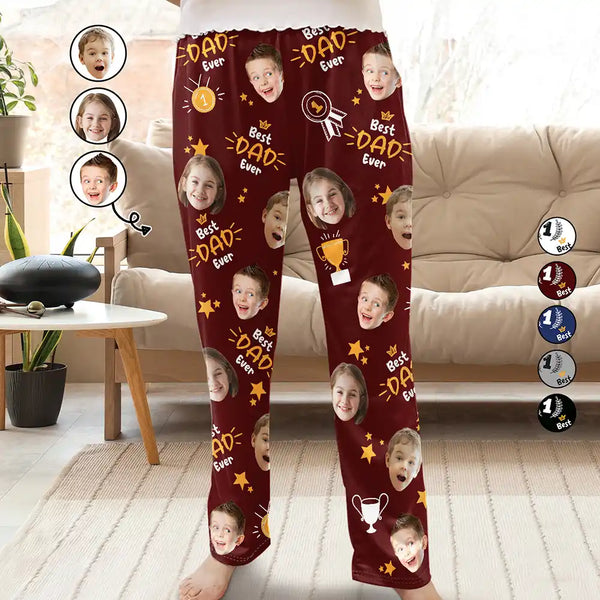 Gift For Father,Custom Photo,Funny - Custom Photo Best Papa Ever Trophy Dad - Personalized Pajama Pants