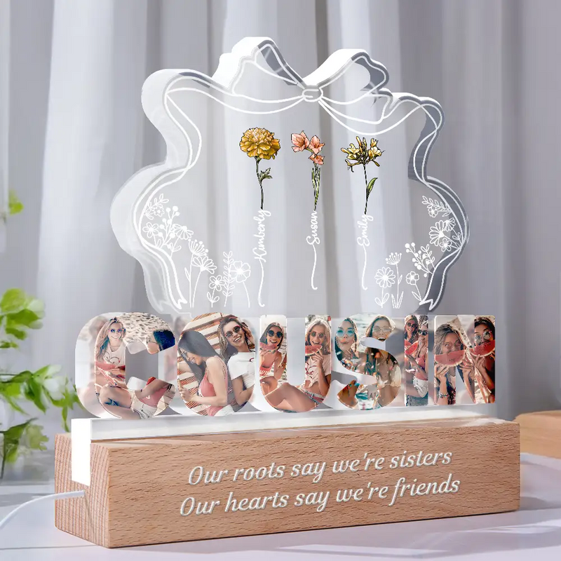 Gift For Sisters, Gift For Bestie, Love, Happy, Custom Photo - Custom Photo Bestie Sister Birth Flower Grow Old Friends - Personalized Custom Shaped LED Light