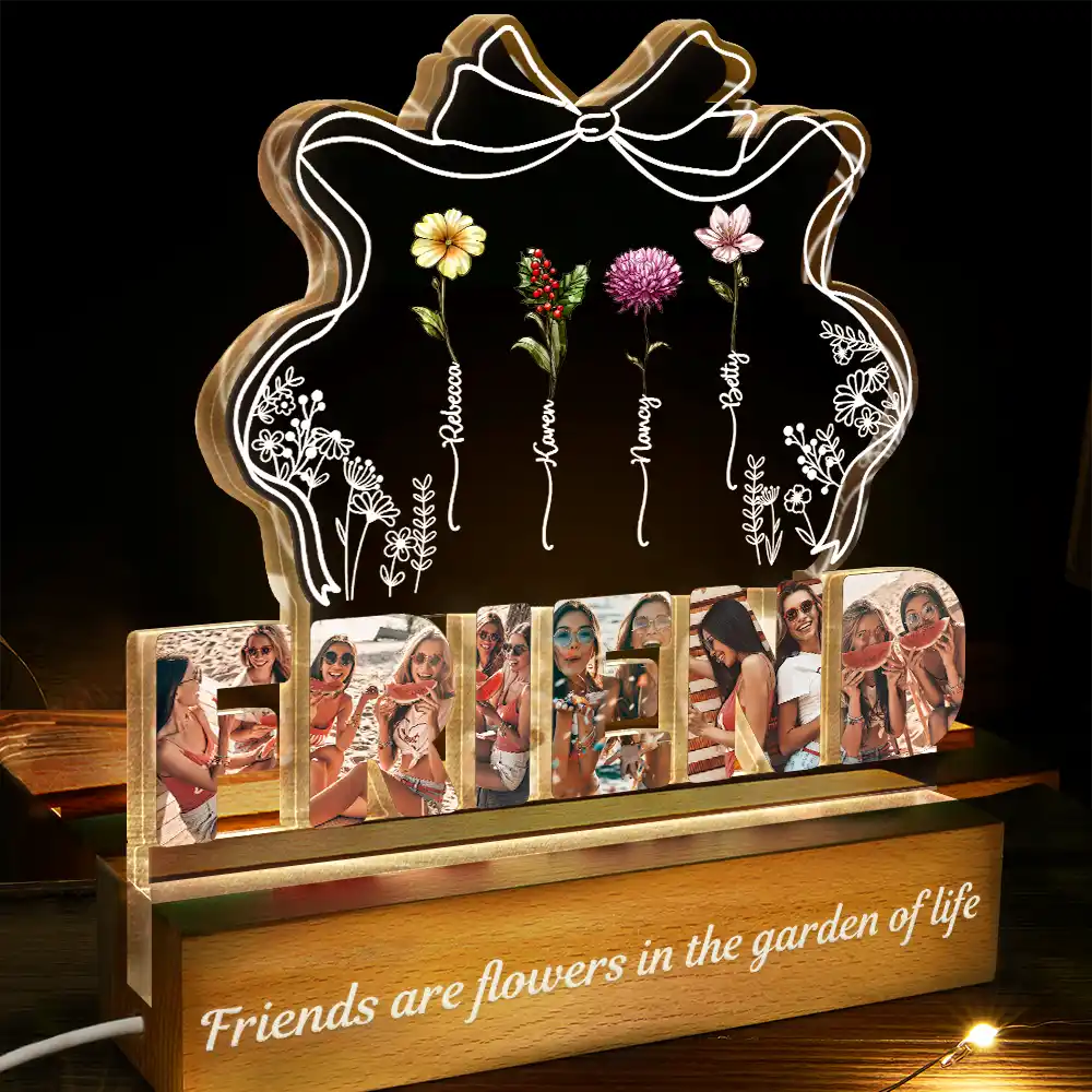 Gift For Sisters, Gift For Bestie, Love, Happy, Custom Photo - Custom Photo Bestie Sister Birth Flower Grow Old Friends - Personalized Custom Shaped LED Light