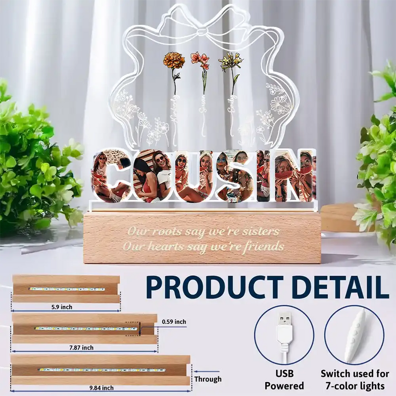 Gift For Sisters, Gift For Bestie, Love, Happy, Custom Photo - Custom Photo Bestie Sister Birth Flower Grow Old Friends - Personalized Custom Shaped LED Light
